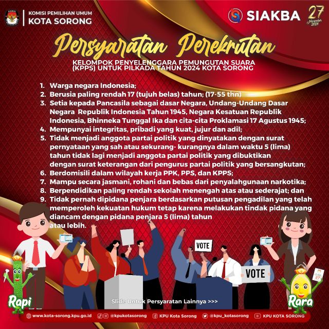 Pengumuman KPU Sorong Slide 2 - Persyaratan Perekrutan KPPS Pilkada 2024