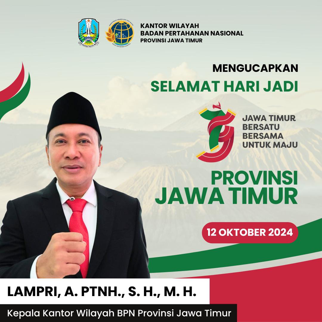 Thumbnail Ucapan Selamat Hari Jadi Provinsi Jawa Timur ke-79 oleh Lampri, A.PTNH., S.H., M.H.