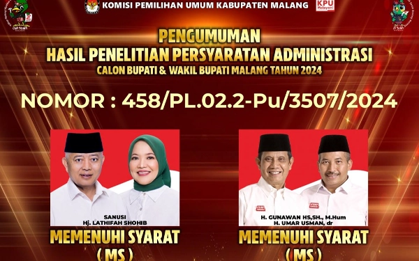 Thumbnail Berita - KPU Kabupaten Malang Umumkan Dua Paslon di Pilbup Malang Memenuhi Syarat