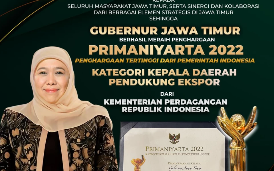 Thumbnail Gubernur Jatim Raih Penghargaan Primaniyarta dari Kemendag RI