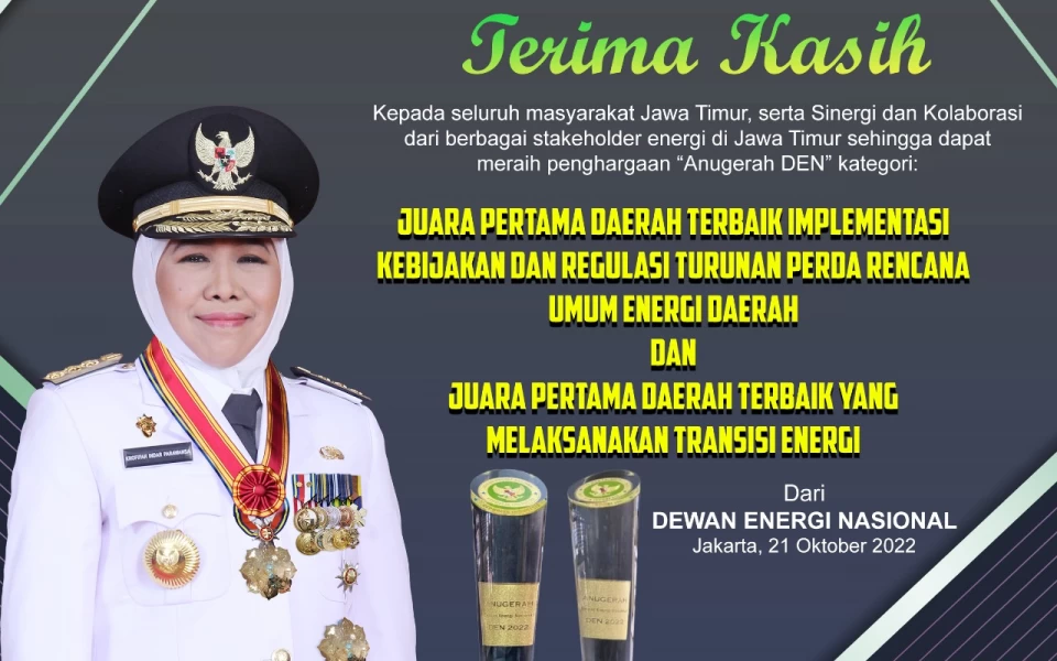 Thumbnail Berita - Jatim Borong Dua Penghargaan Terbaik Anugerah Dewan Energi Nasional 2022