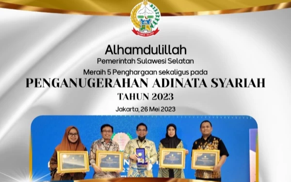 Thumbnail Pemprov Sulsel Borong 5 Penghargaan Anugerah Adinata Syariah 2023