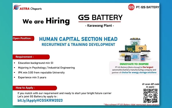 Loker Terbaru! GS Astra Mencari Recruitment & Training Section Head