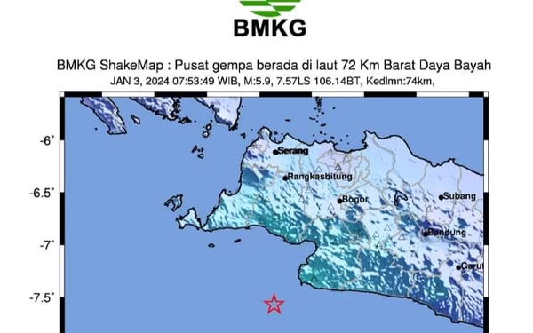 Thumbnail Gempa Bumi Tektonik M5,9 di Banten dan Selatan Jawa Barat, Tidak Berpotensi Tsunami