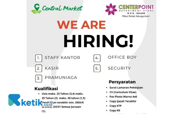 Center Point Malang Buka Lowongan Pekerjaan, Simak Posisinya!