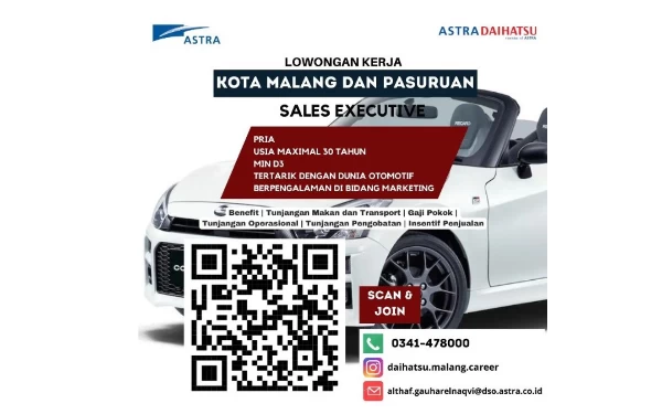 Thumbnail Astra Daihatsu Buka Posisi Sales Executive, Penempatan Kota Malang dan Pasuruan!