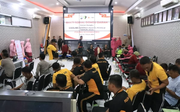 Thumbnail Cooling System Pasca Pemilu 2024, Polres Bojonegoro Gelar Donor Darah