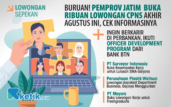 Thumbnail 5 Lowongan Kerja Sepekan: CPNS Pemprov Jatim hingga ODP Bank BTN