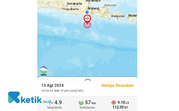 Thumbnail Gempa M 4,9 Guncang Laut Malang Selatan, BPBD Belum Terima Laporan Kerusakan