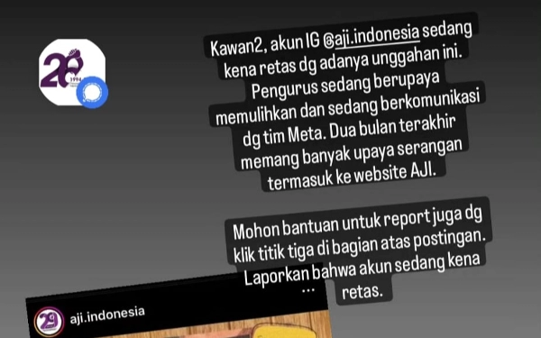 Thumbnail Akun Instagram AJI Indonesia Diretas, Digunakan Penipuan Online